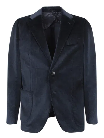 Lardini Corduroy Blazer With Classic Fit And Detailing In Blue