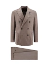 LARDINI COTTON AND CASHMERE SUIT WITH ICONIC BROOCH