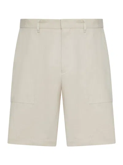Lardini Cotton And Linen Blend Bermuda Shorts In Neutral