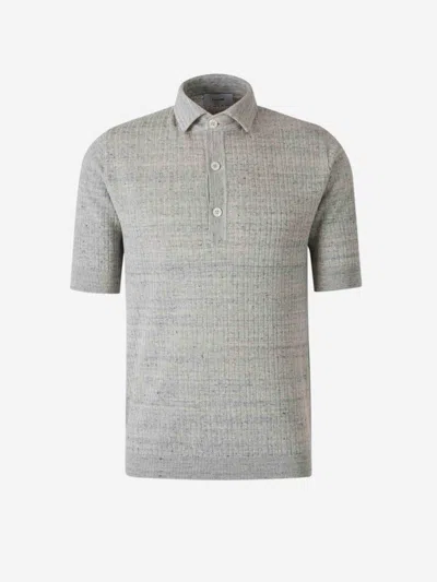 Lardini Cotton Knit Polo In Light Grey