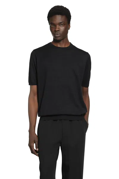 Lardini Cotton Linen Jacquard Knit T-shirt In Black