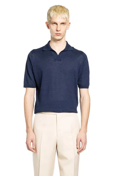 Lardini Cotton Linen Knit Polo In Metallic