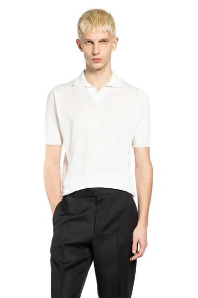 Lardini Cotton Linen Knit Polo In White