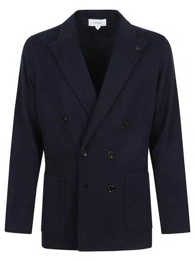 Lardini Cotton Mesh Jacket With Double-breasted Closure In Blue