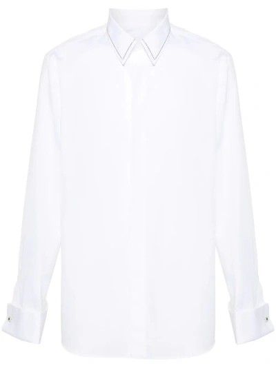 Lardini Cotton Shirt With Beaded Details In White