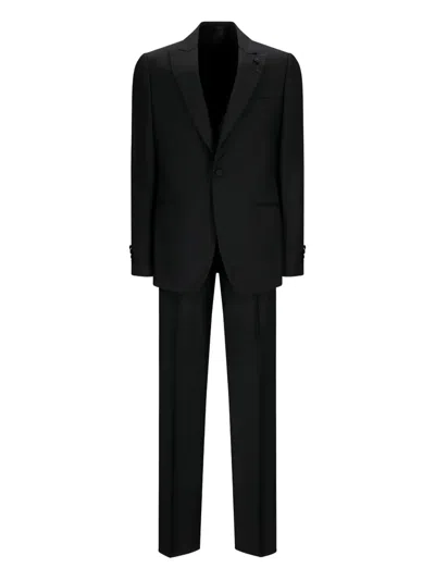 Lardini Cotton Single-button Suit In Black