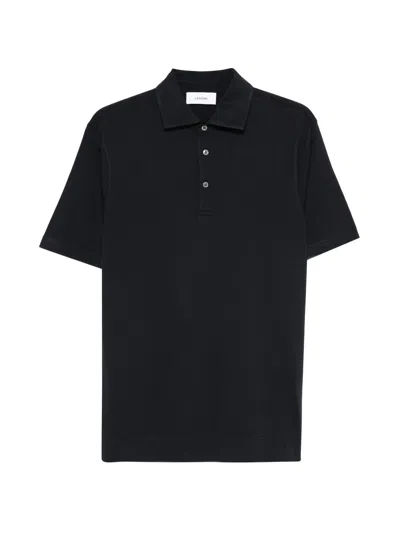 Lardini Cotton-silk Blend Polo Shirt With Classic Button-down Collar In Black