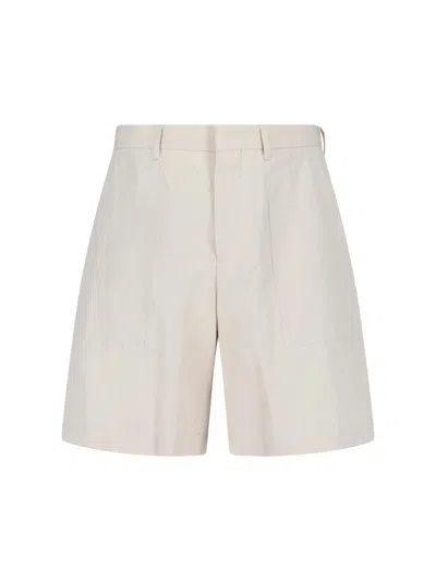 Lardini Cream Linen-cotton Blend Tailored Shorts In White