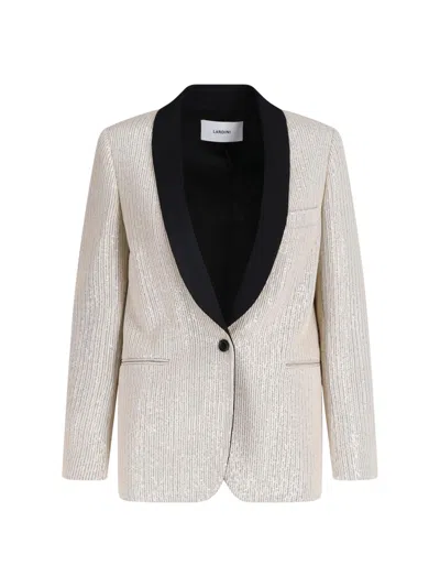 Lardini Cream Sequin Single-breasted Blazer In Multi