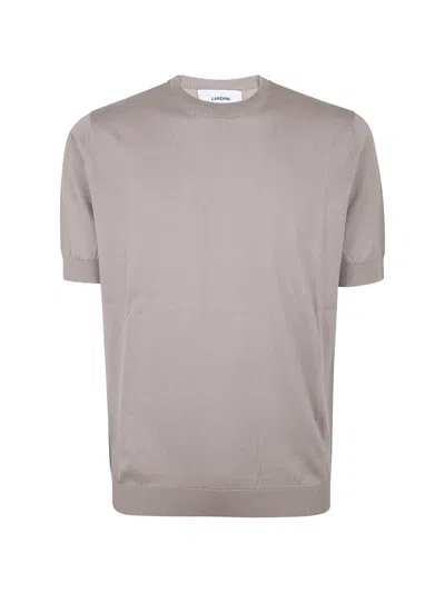 Lardini Crew Neck Cotton T-shirt With Ribbed Trim In Brown