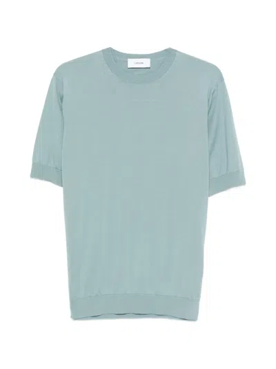 Lardini Knit T Shirt Short Sleeves Ribbed Trims In Blue