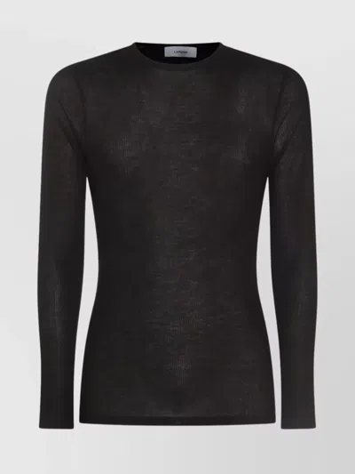 Lardini Crew Neck Sheer Fabric Long Sleeves In Black