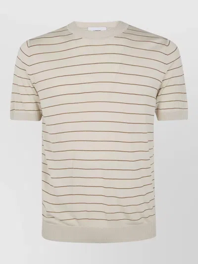 Lardini Crew Neck Striped Short Sleeve Ribbed T Shirt In Neutral