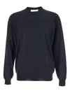 Lardini Black Round Neck Sweater With Long Sleeves In Wool And Silk Blend Man In Blue