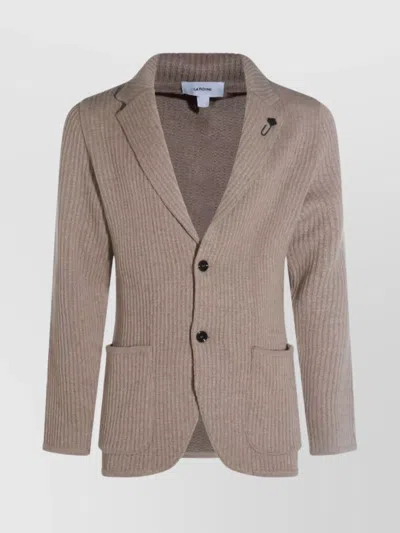 LARDINI CREWNECK SWEATER WITH FRONT POCKETS AND LAPEL COLLAR