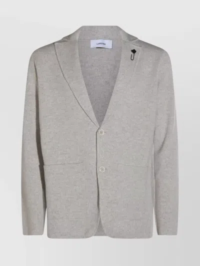 Lardini Crewneck Sweater With Notch Lapel And Patch Pockets In Gray