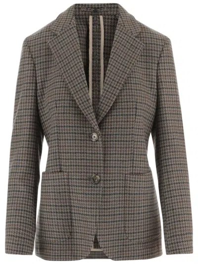 Lardini Cropped Houndstooth Tailored Notched Blazer In Red