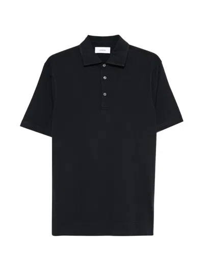 Lardini Dark Blue Cotton Silk Polo Shirt In Black