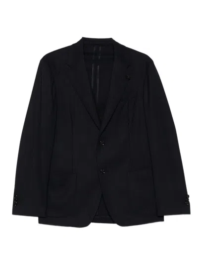 Lardini Structured Blue Blazer With Tailored Fit In Black