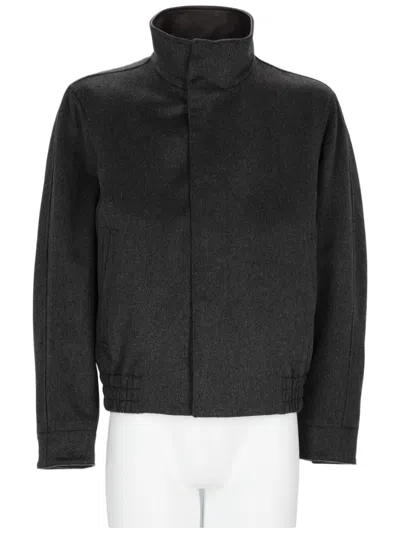 Lardini Dark Charcoal Bomber Jacket With High Stand Collar In Black