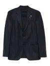 Lardini Tailored Blazer With Dark Checkered Pattern And Notch Lapel In Blue