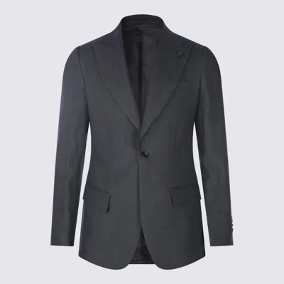 Lardini Dark Grey Linen Blazer In Black