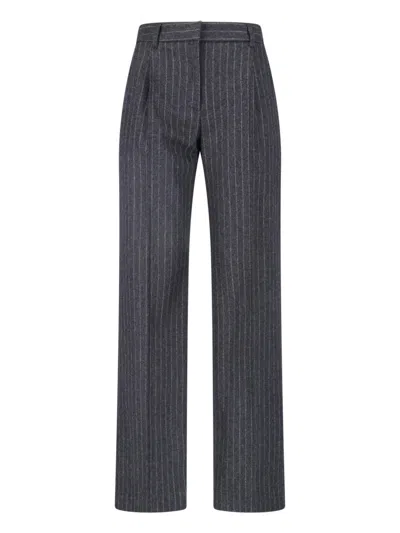 Lardini Dark Grey Wool Pinstripe Straight-leg Pants In Black