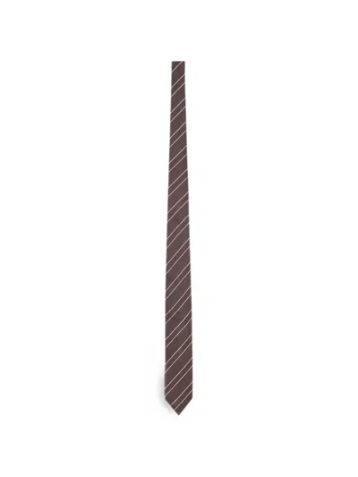 Lardini Diagonal-stripe Silk Tie In Brown