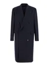Lardini Double-breasted Herringbone Coat In Blue