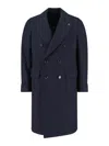 Lardini Double-breasted Jacket With Notch Lapel And Back Vent In Blue