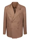 Lardini Double-breasted Beige Blazer With Peak Lapels In Brown