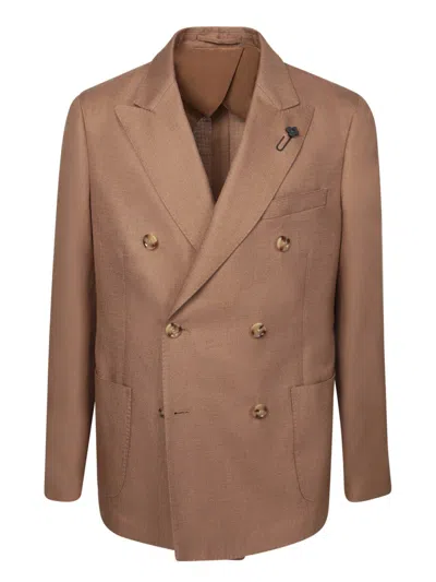 Lardini Double-breasted Beige Blazer With Peak Lapels