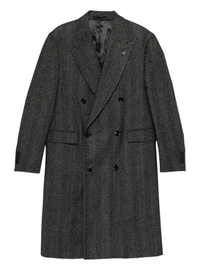 LARDINI DOUBLE-BREASTED BLACK HERRINGBONE COAT