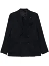 Lardini Double-breasted Black Jacket With Textured Fabric In Black