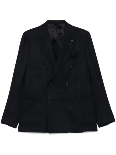 Lardini Double-breasted Black Jacket With Textured Fabric