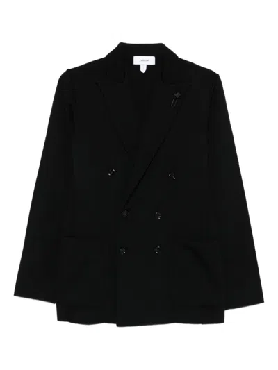 LARDINI DOUBLE-BREASTED BLACK TAILORED JACKET WITH STRUCTURED LAPEL