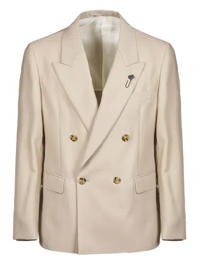 Lardini Double-breasted Blazer In Neutral