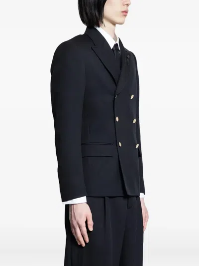 Lardini Double-breasted Virgin Wool Blazer In Black