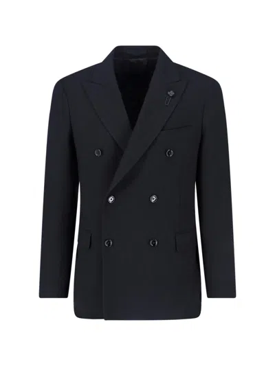Lardini Tailored Blazer Double Breasted Notch Lapel In Blue