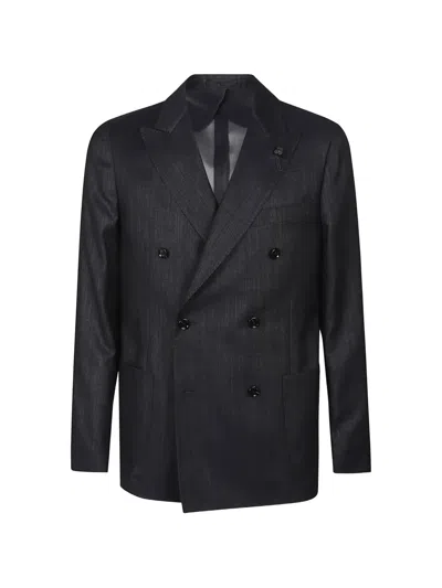 Lardini Double-breasted Blazer In Black