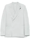 Lardini Linen Double-breasted Jacket Buttoned Cuffs In Blue