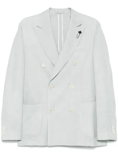 Lardini Linen Double-breasted Jacket Buttoned Cuffs In Neutral
