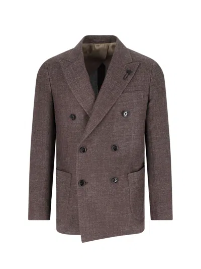 Lardini Double-breasted Blazer In Brown