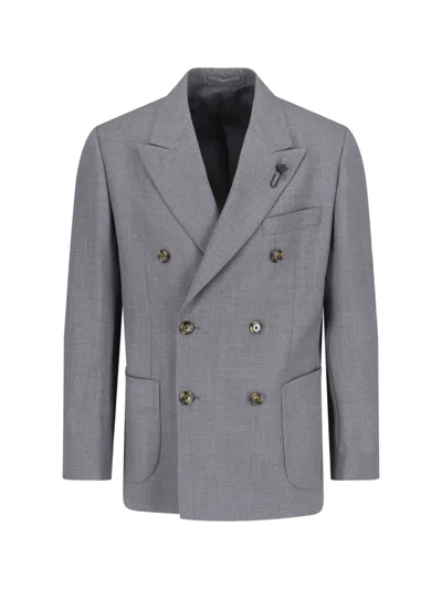 Lardini Double-breasted Blazer In Gray