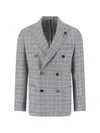 Lardini Double-breasted Check Pattern Blazer Jacket In Gray