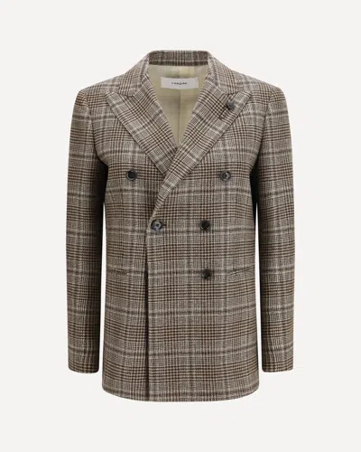 Lardini Prince Of Wales-pattern Double-breasted Blazer In Brown