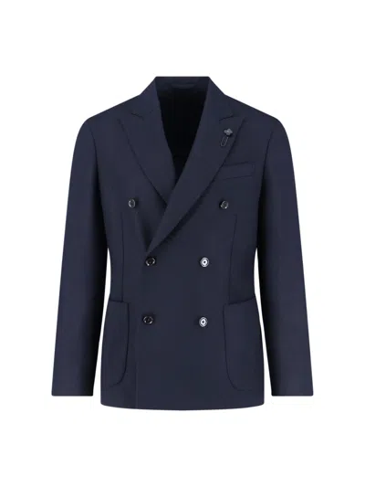 Lardini Double-breasted Blazer In Wool And Cashmere Blend In Blue