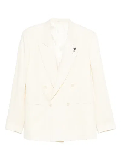 Lardini Double-breasted Blazer In Neutral