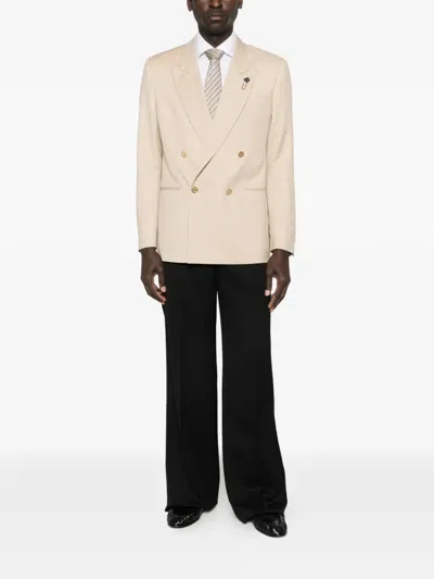 Lardini Double-breasted Blazer In Neutral