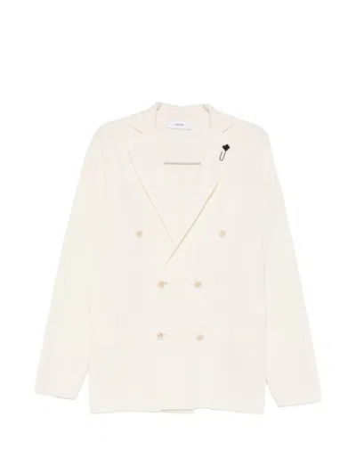 Lardini Men Double Breasted Knit Jacket Long Sleeves In Neutral